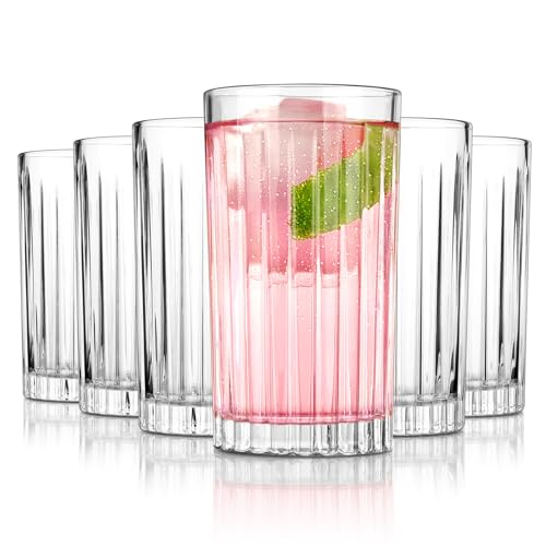 Royalrose Premium VertiLine 13.5oz Tall Highball Glasses Set of 6 - Lead-Free Crystal