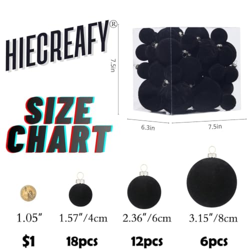 36pcs Velvet Christmas Ball Ornaments Set – Hiecreafy Black (3 Sizes, 4 Shapes)
