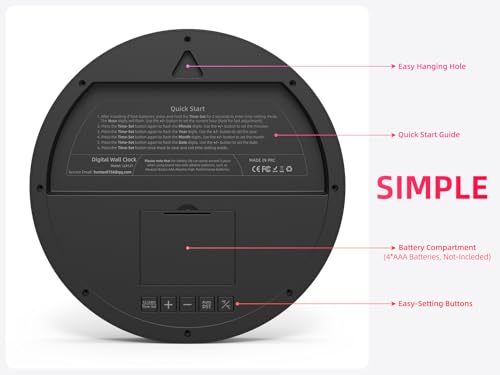 8-Inch Digital Wall Clock with Temperature, Date Display and Auto-DST