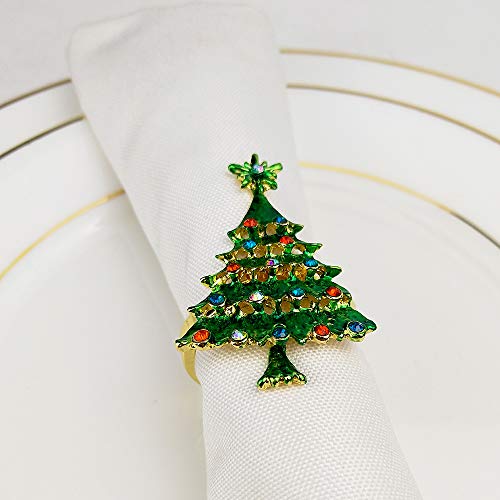 Christmas Tree Napkin Rings - 6 Pcs Green Tree Napkin Holder for Holiday & Party Decor