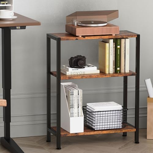 3-Tier Narrow Side Table, Slim End Table for Small Spaces, Rustic Brown