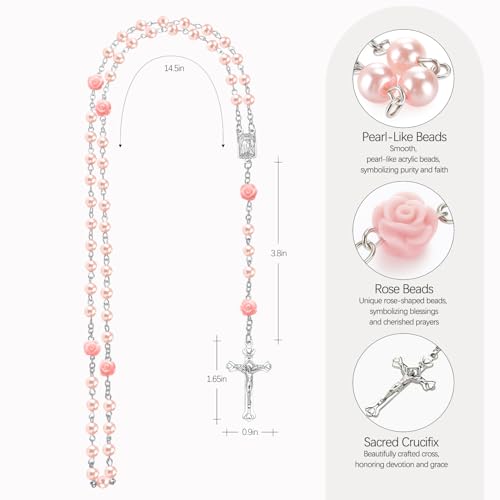 Baby Girl Baptism Gift Set - Pink Rosary with Ceramic Keepsake Box