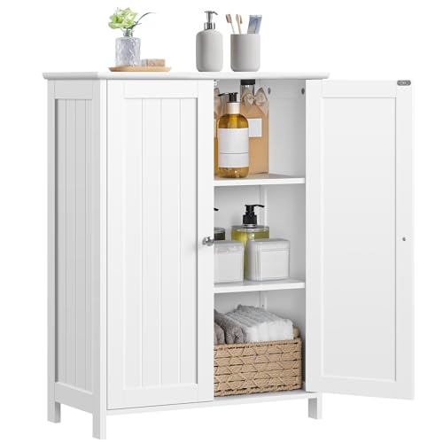 Slim Bathroom Storage Cabinet, Freestanding Floor Organizer with 2 Doors