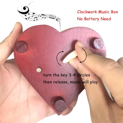 Heart Shaped Vintage Wooden Music Box - Wind Up Mechanism Musical Gift