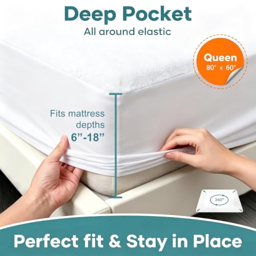 Queen Size Waterproof Mattress Protector - Deep Pocket Fitted Cover