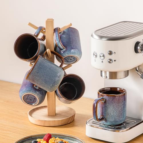 Vancasso Blue 12oz Ceramic Coffee Mugs Set of 6 - Unique Reactive Glaze, Dishwasher & Microwave Safe, Perfect for Hot Beverages
