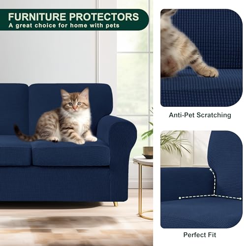 Stretch Loveseat Covers Set for 2 Cushion Sofas - Dark Blue