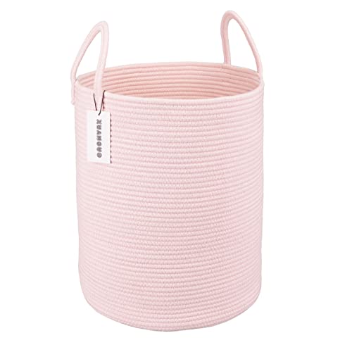 Pink Cotton Rope Laundry Basket - Tall Woven Nursery Hamper for Toys & Blankets