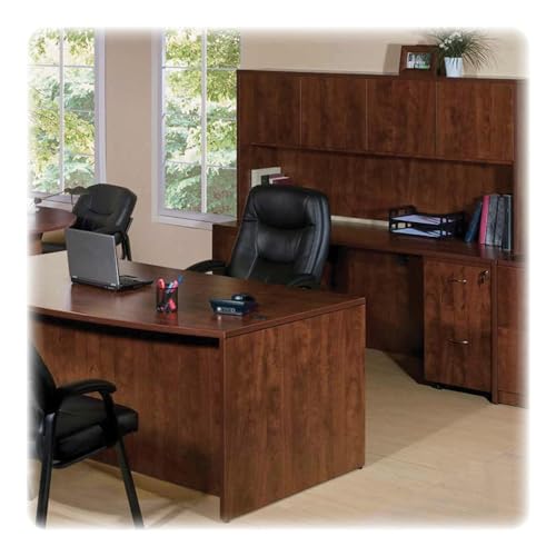 Office Hutch with Doors, 66-Inch Laminate Storage Unit, Cherry Finish