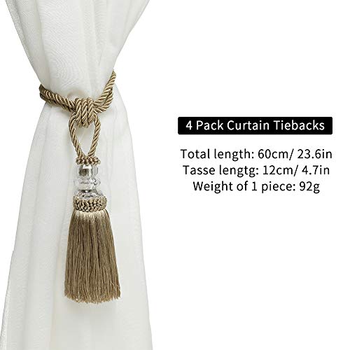 4-Pack Hand-Woven Tassel Curtain Tiebacks - Decorative Gold Holdbacks