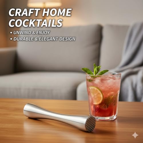 Yulatik 1 Pack Stainless Steel Cocktail Muddler 8 Inch Bar Tool for Mojitos & Old Fashioned