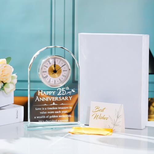 25th Wedding Anniversary Glass Clock Keepsake Gift for Couples