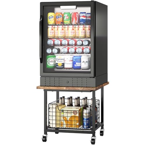 Heavy-Duty Mini Fridge Stand with Storage Drawer & Wheels (300 lb Capacity)