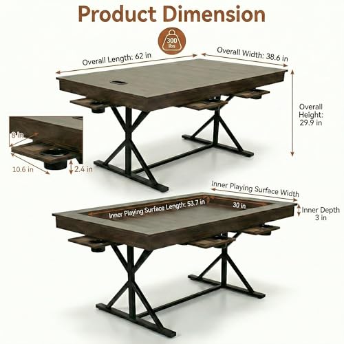 Convertible Board Game & Dining Table - 62" x 38" Poker Table for 4-6 Players