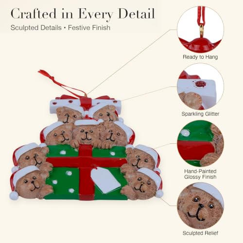 MAXORA Personalized Teddy Bear Family of 9 Christmas Ornament - Custom Tree Decoration