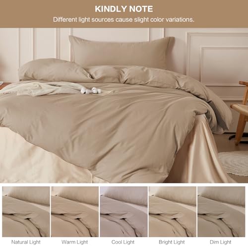 SAPHREAS Twin Size Cotton Duvet Cover Set Khaki 68x90 Linen-Like Comforter Cover with Zipper & Corner Ties