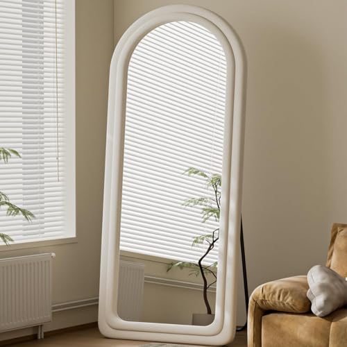 71" x 32" Arched Full Length Floor Mirror with Stand, Shatterproof White