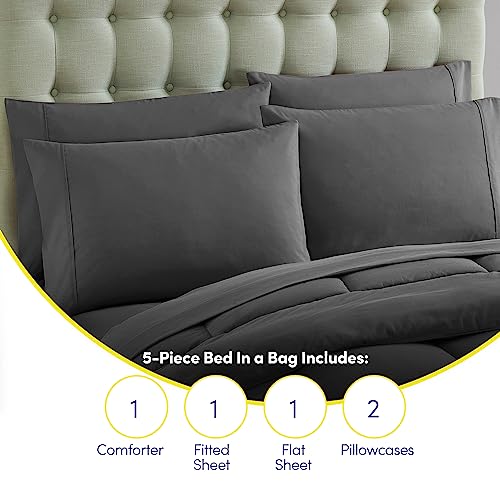 5-Piece All-Season Comforter & Sheet Set - Soft Down Alternative, Twin, Gray