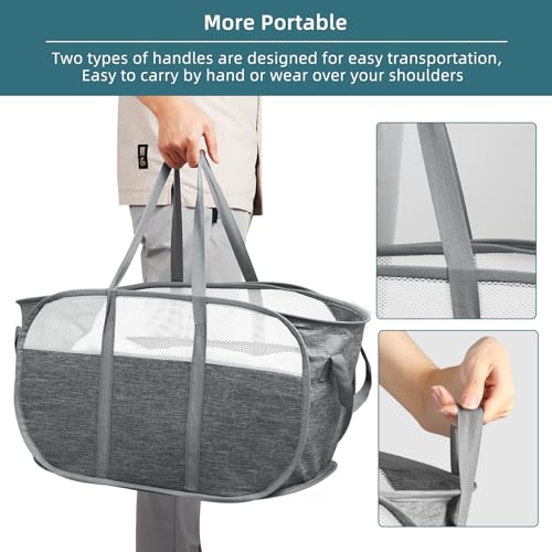 Collapsible Laundry Hamper, Large Foldable Mesh Basket with Reinforced Handles