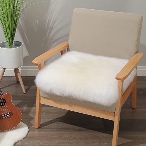 IRIWOOL Milky White 18x18 Sheepskin Chair Cushion Cover Soft Rug