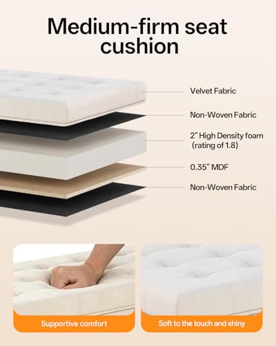 Velvet Storage Ottoman Bench, 43.5-Inch Rectangular Bed Bench with Metal Frame