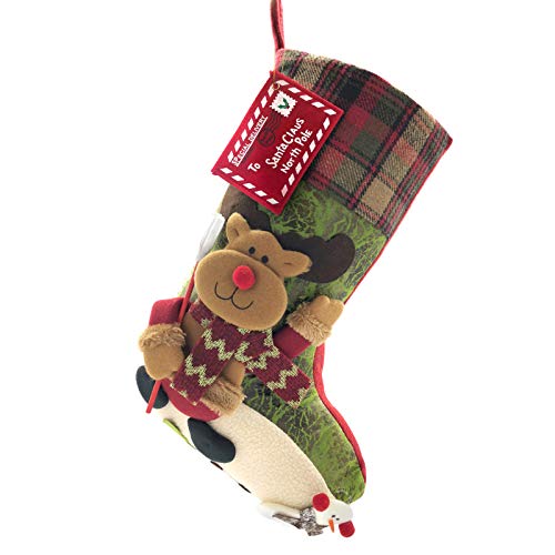 21-Inch Large Felt Christmas Stocking with 3D Animal Design for Holiday Decor
