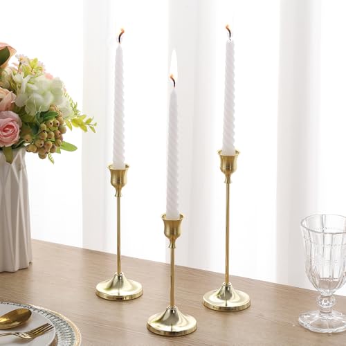 Gold Metal Candlestick Holders Set of 4 with Anti-Slip Pads