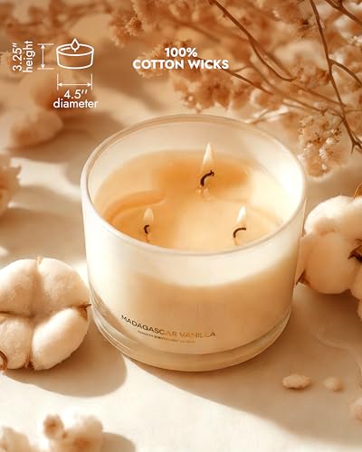 Large 3-Wick Vanilla Soy Candle - Aromatherapy Scented Glass Jar