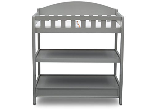 Wooden Baby Changing Table with Safety Pad and Storage Shelves, Grey