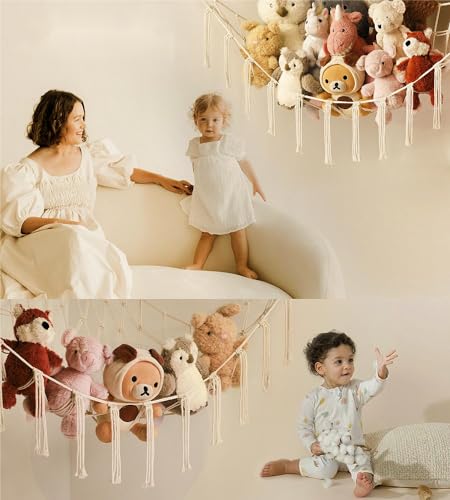 Mirolam Large Stuffed Animal Storage Hammock - Cotton Macrame Toy Net