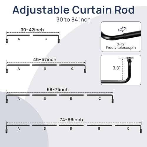 48-84" Wrap Around Blackout Curtain Rod - Adjustable Matte Black