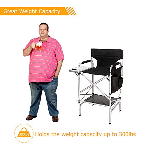 Folding Director's Chair with Side Table and Footrest, Portable Makeup Seat