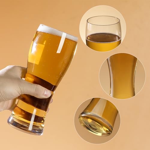 Set of 4 Pint Beer Glasses, 15.5 oz Classic Pilsner Drinking Mugs