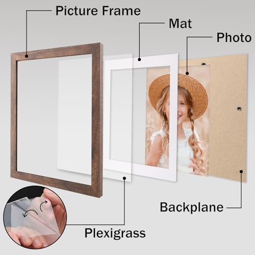 Vintage Brown Wood 8x10 Picture Frame with Mat for Wall & Tabletop