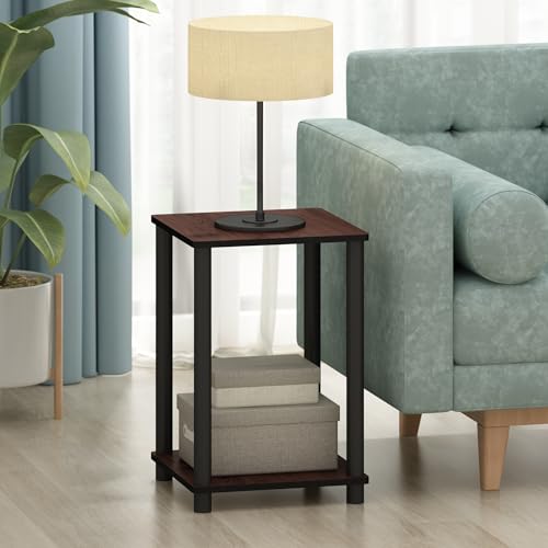2-Tier Toolless Side Table Set, Compact Open Shelf End Tables, Cherry Oak
