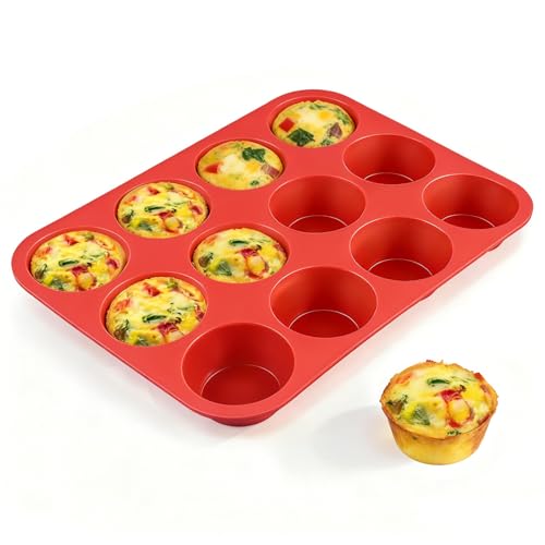 12 Cup Nonstick Silicone Muffin Pan for Baking Cupcakes & Egg Bites