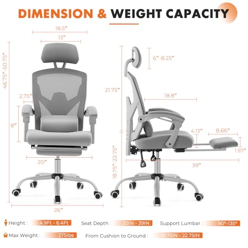 Ergonomic Mesh Office Chair with Lumbar Support, Footrest and Adjustable Headrest