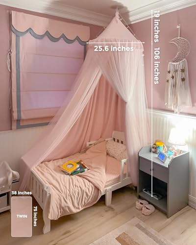Double Layer Bed Canopy with Star Lights - Kids Reading Nook Tent, Pink