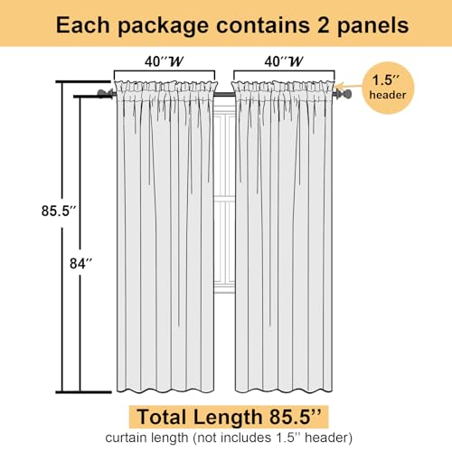 Charcoal Grey Sheer Voile Curtains 84 Inches Long - 2 Panel Set (40" x 84")