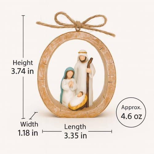 Holy Family Nativity Scene Hanging Ornament - Hand-Painted Resin, Rustic Faux-Wood Ring, Christmas Decor, Religious Gift, Variation: Nativity Scene