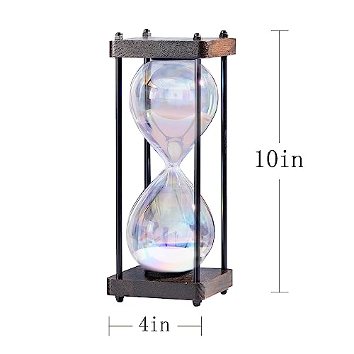 Rainbow Hourglass Timer 60 Min Wooden Sand Timer - White Sand, White