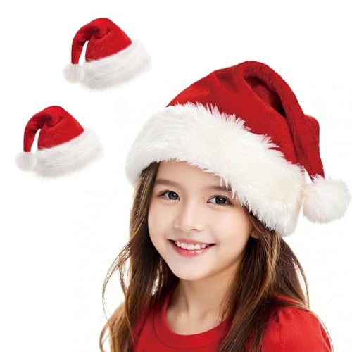 BSVI Double Santa Hat - Red Velvet Christmas Hat for Baby Kids Adults, One Size