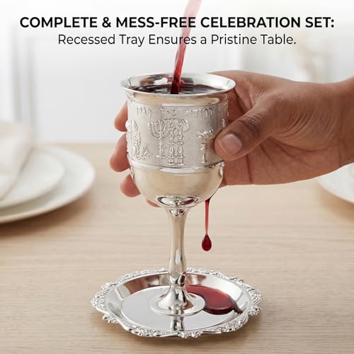 Silver Plated Kiddush Cup and Matching Tray Set for Shabbat and Holidays