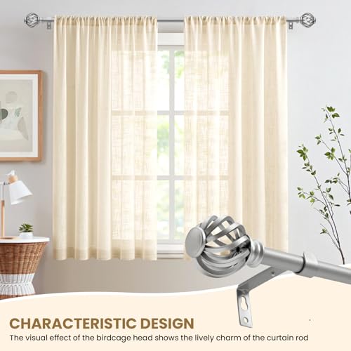 Silver Decorative Window Curtain Rod with Birdcage Finials, 28-48 Inch
