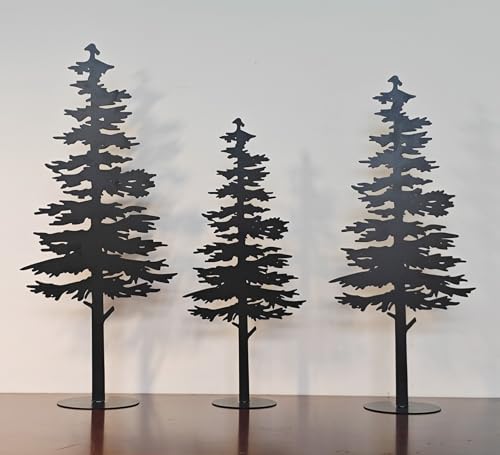 Farmhouse Metal Pine Tree Decor - Rustic 3-Piece Black Centerpiece (Variation: Detailed Pine)