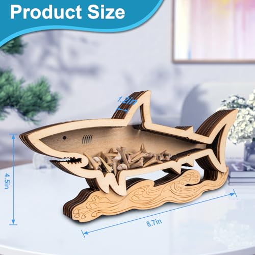 8.7 Inch Wooden Shark Tooth Display Case Shadow Box for Collectors