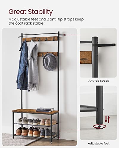3-in-1 Industrial Hall Tree with Shoe Storage Bench and 9 Coat Hooks