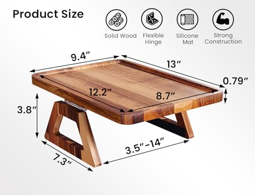 2 Pack Acacia Wood Sofa Arm Tray, Folding Clip-On Couch Table for Drinks