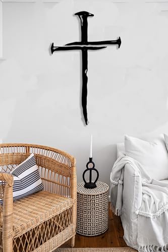 Minimalist Metal Cross Wall Art – 17-Inch Black Iron Religious Home Decor