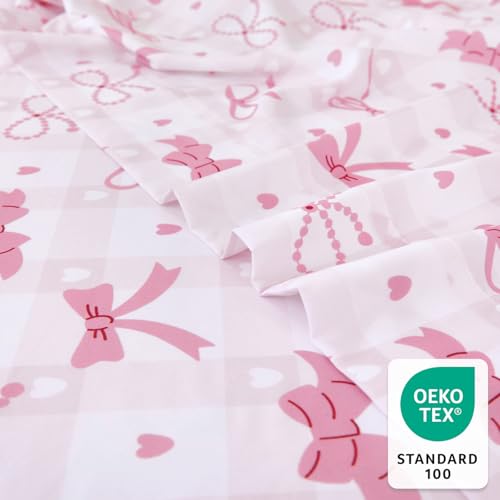 Twin Sheet Set Kids 3-Piece Pink Check Microfiber Bedding with Deep Pocket